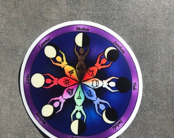 Smaller (3x3): Wheel of the Year Goddess Mandala Sticker (goddess, Celtic goddess, story goddess, goddess grid)