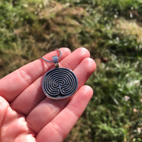 Classical Labyrinth Necklace - Pewter Pendant (priestess, wiccan, pagan, ceremony, goddess, necklace)