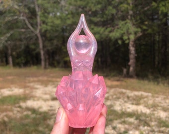 Grace Creatrix Goddess Statue - Semi-Transparent Light Pink (figurine, Brigid's Grove, story goddess, priestess, ice, crystal, shard, star)