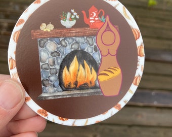 Hestia Story Goddess Sticker, round (hearth, fire, home, Brigid’s Grove, goddess, journaling)