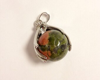 Ukanite Healing Hands Pendant (unakite, reiki, massage therapy, doula, midwife, healer)