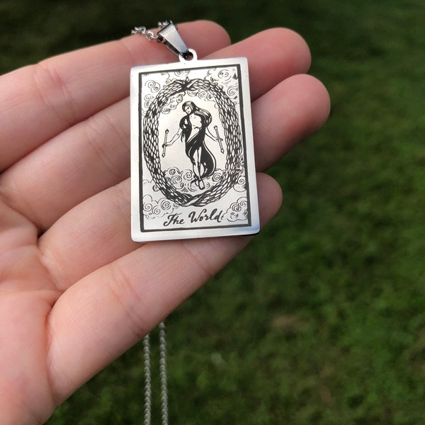 Tarot Pendant - The World - Stainless Steel (priestess, wiccan, pagan, ceremony, goddess, necklace, charm, tarot)