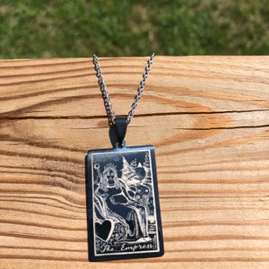 Tarot Pendant, The Empress, Gunmetal Finish Stainless Steel (priestess, wiccan, pagan, ceremony, goddess, necklace, charm, tarot)