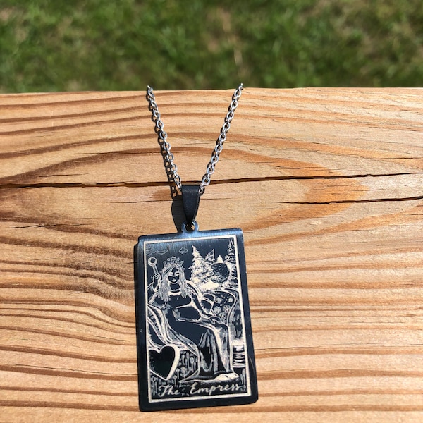 Tarot Pendant - The Empress - Gunmetal Finish Stainless Steel (priestess, wiccan, pagan, ceremony, goddess, necklace, charm, tarot)