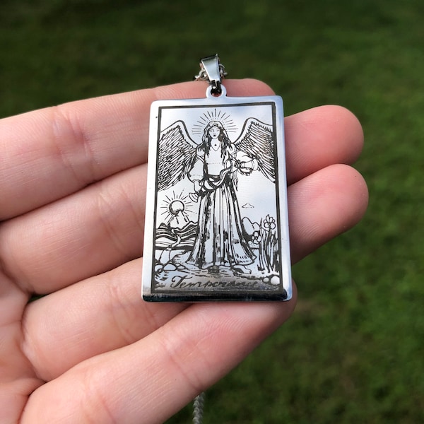 Tarot Pendant - Temperance - Stainless Steel (priestess, wiccan, pagan, ceremony, goddess, necklace, charm, tarot)