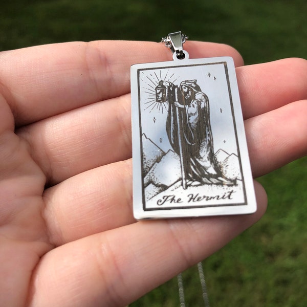 Tarot Pendant - The Hermit - Stainless Steel (priestess, wiccan, pagan, ceremony, goddess, necklace, charm, tarot)