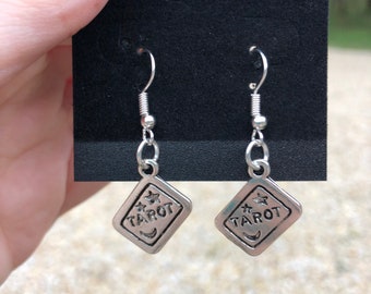 Simple Tarot Card Earrings - silver tone (tarot deck, sacred adornment, connection, goddess, spirit, deity, gift)