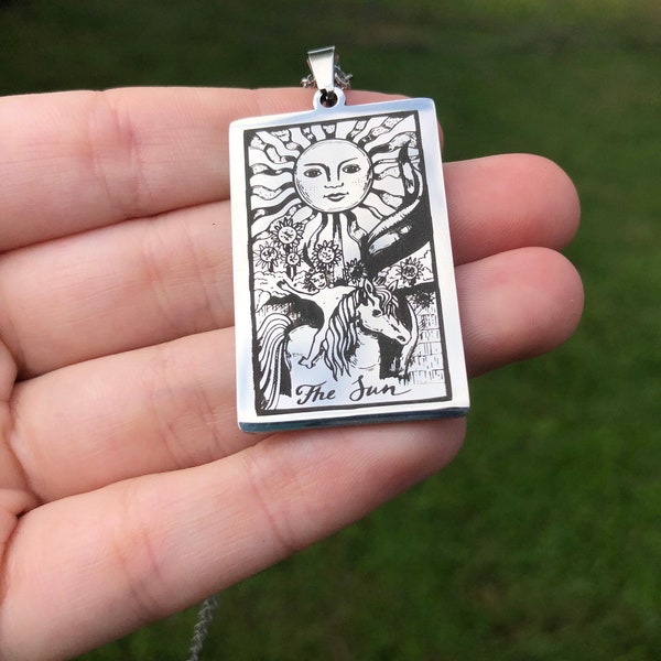 Tarot Pendant - The Sun - Stainless Steel (priestess, wiccan, pagan, ceremony, goddess, necklace, charm, tarot)