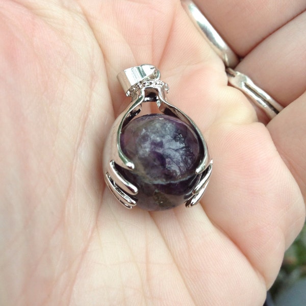 Amethyst Healing Hands Pendant (reiki, massage therapy, doula, healer)