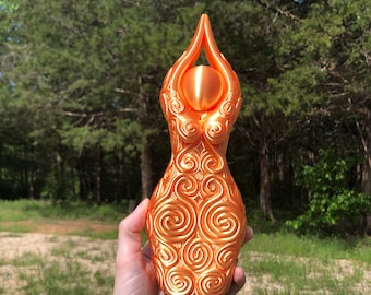 NEW GIANT Newgrange Goddess Statue, Peachy Gold (giant goddess, altar, full size, spiral goddess figurine, divine connection)