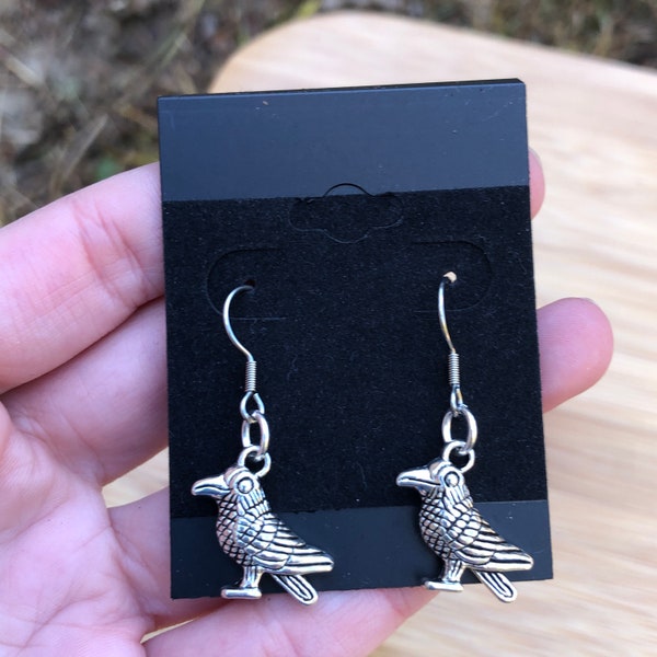 Macha Raven Earrings, Morrigan - silver tone (sacred adornment, connection, goddess, spirit, deity, gift)