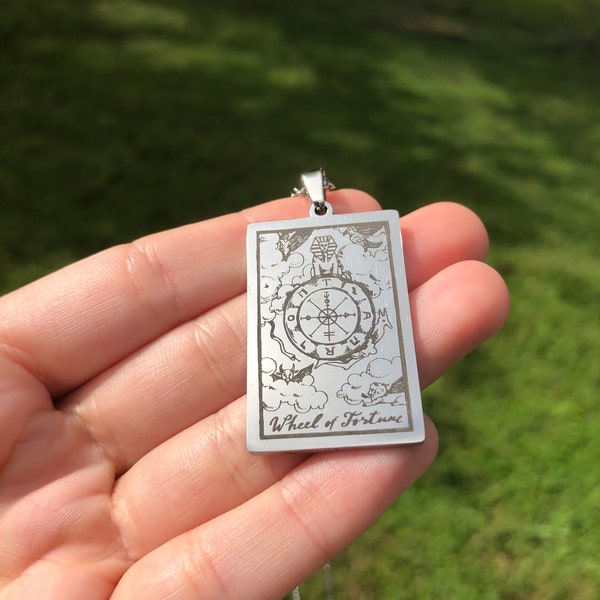 Tarot Pendant - Wheel of Fortune - Stainless Steel (priestess, wiccan, pagan, ceremony, goddess, necklace, charm, tarot)