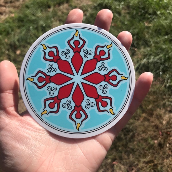 Brigid Mandala Goddess Sticker (sacred flame, goddess, fire goddess, Celtic goddess, story goddess, goddess grid, 4 x 4)