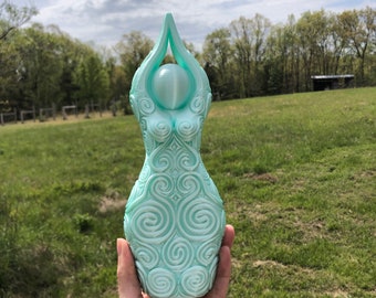 NEW GIANT Newgrange Goddess Statue, Mint Seafoam Satin (giant goddess, altar, full size, crow goddess figurine, divine connection)