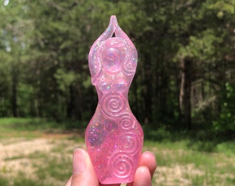 Love Spiral Priestess Story Goddess Statue, Semi-Transparent Pink Glitter Blend (figurine, sculpture)