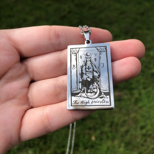 Tarot Pendant - The High Priestess - Stainless Steel (priestess, wiccan, pagan, ceremony, goddess, necklace, charm, tarot)