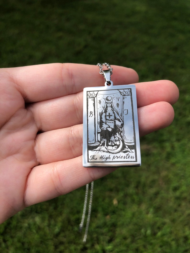 Tarot Pendant The High Priestess Stainless Steel priestess, wiccan, pagan, ceremony, goddess, necklace, charm, tarot image 1