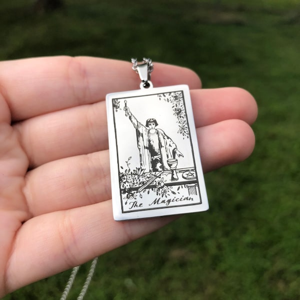 Tarot Pendant - The Magician - Stainless Steel (priestess, wiccan, pagan, ceremony, goddess, necklace, charm, tarot)