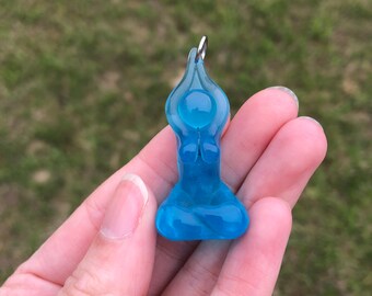 NEW style Mini Meditation Goddess, Bright Blue semi-transparent (goddess, divine connection, sacred feminine, priestess, pendant)