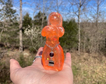 Pandora Muse Goddess Statue, Trust: Semi-Transparent Peach Shimmer with Iridescent Stars (Spring, Beltane, May Eve, figurine)