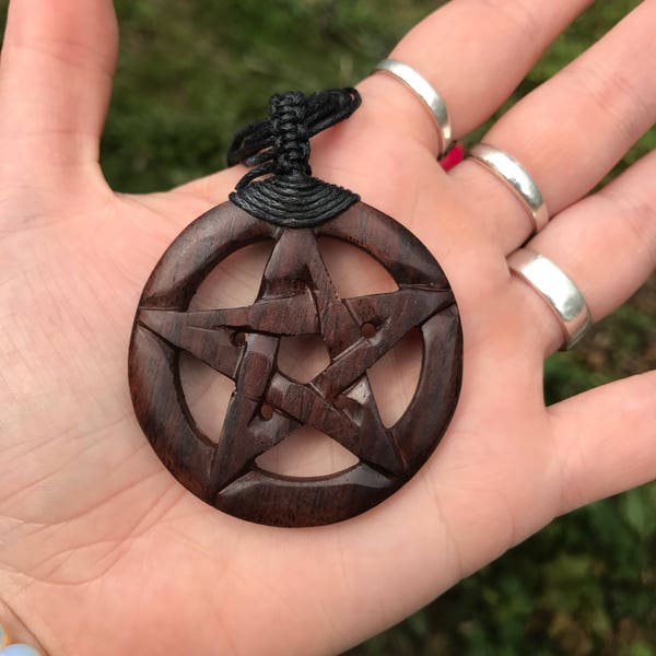 Carved Wooden Pentacle Pendant, (moontime, red tent, dark moon, menarche ceremony, maiden, new moon intention)