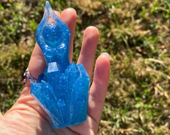 Experimental Color Creatrix Goddess Statue, transluscent sparkle blue (Brigid's Grove, priestess, ice, crystal, shard, star)