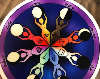 Wheel of the Year Mandala Goddess Sticker (4x4, womanrunes, goddess, Brigid's Grove, story goddess, goddess grid)