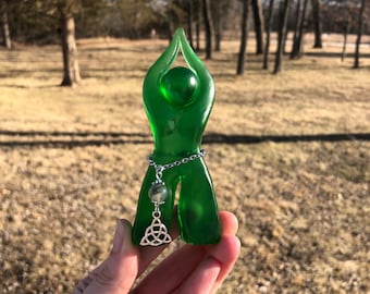 Emerald Spring Celtic Story God Sculpture, Semi-Transparent Green (Ostara, Imbolc, figurine, divine masculine)