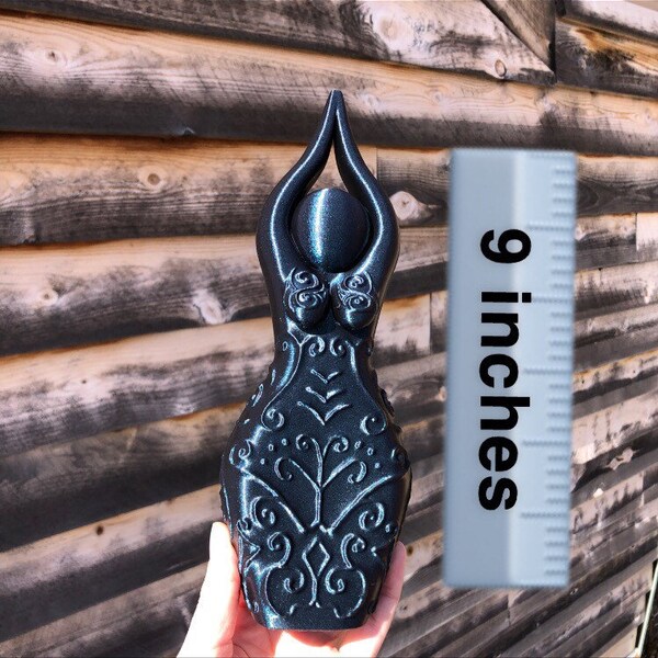 NEW GIANT Devi Goddess Statue - Blue-Green/Black Shimmer (giant goddess, altar, full size, crow goddess figurine, divine connection)