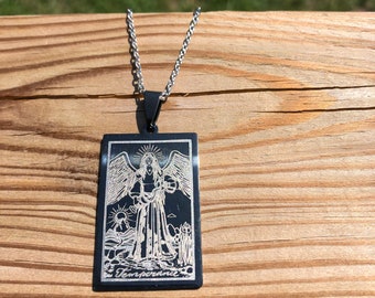 Tarot Pendant - Temperance - Gunmetal Finish Stainless Steel (priestess, wiccan, pagan, ceremony, goddess, necklace, charm, tarot)