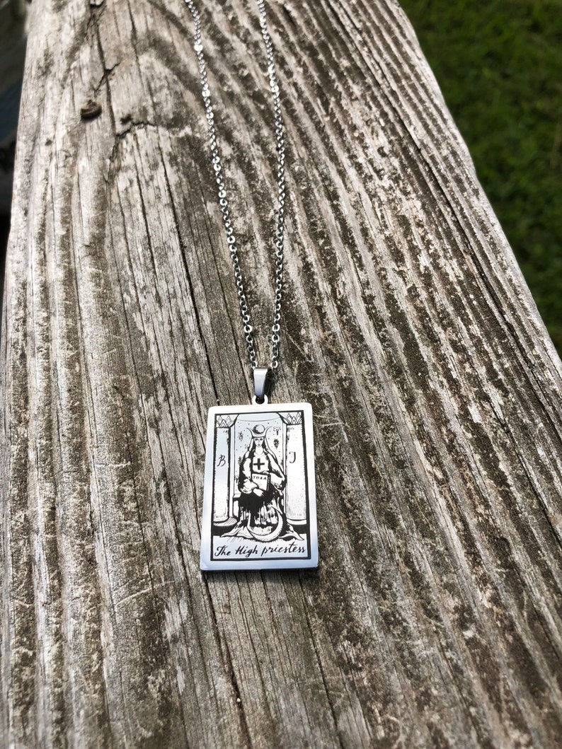 Tarot Pendant The High Priestess Stainless Steel priestess, wiccan, pagan, ceremony, goddess, necklace, charm, tarot image 2