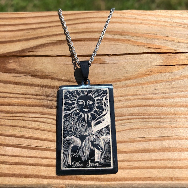Tarot Pendant - The Sun - Gunmetal Finish Stainless Steel (priestess, wiccan, pagan, ceremony, goddess, necklace, charm, tarot)