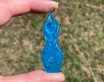 NEW style Mini Shakti Goddess Pendant, Bright Blue, Semi-Transparent  (goddess, sacred feminine, priestess, women's circle, pendant)