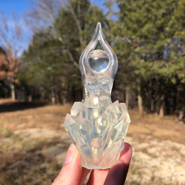 Clarity Creatrix Goddess Statue - Semi-Transparent (figurine, Brigid's Grove, story goddess, priestess, ice, crystal, shard, star)