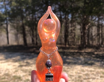 Pandora Story Goddess Statue, Trust: Semi-Transparent Peach Shimmer with Iridescent Stars (Spring, Beltane, May Eve, figurine, statue)