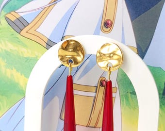 Orecchini ispirati agli Anime Frieren: gioielli cosplay a goccia lunga rossi
