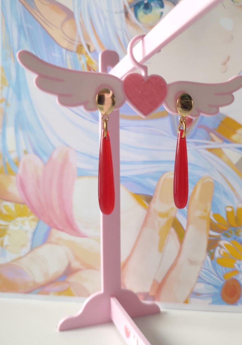 Pendientes inspirados en anime Frieren: joyas de cosplay rojas de gota larga imagen 10