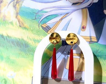 Orecchini ispirati agli Anime Frieren: gioielli cosplay a goccia lunga rossi