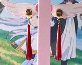 Orecchini ispirati agli Anime Frieren: gioielli cosplay a goccia lunga rossi