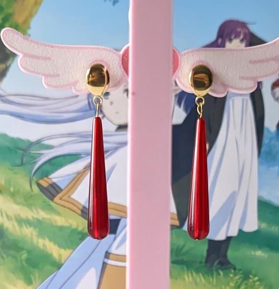 Inspired Anime Frieren Earrings: Red long drop cosplay jewelry