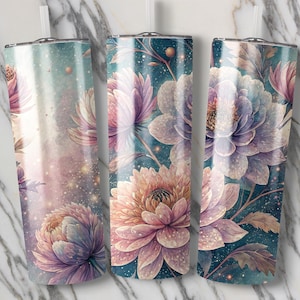 Chrysanthemum T-Shirt, Floral Tumbler Wrap Design, 20oz Skinny, Flower Sublimation, Watercolor Flowers, Digital Download, PNG