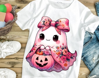 Pink Ghost Png, Trendy Patchwork Spooky Ghost Png, Cute Boo Ghost Png, Fall Pumpkin Png, Spooky Season Png, Flower Ghost Png
