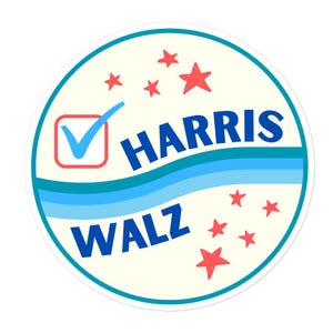 Retro Kamala Harris & Walz 2024 runder Vinyl Aufkleber - 3x3 4x4 5.5x5.5 demokrat, Autoaufkleber, blauer Punkt, roter Zustand, Laptop Aufkleber, Zeichen