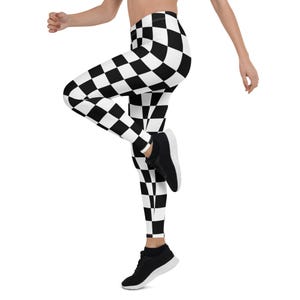 Karierte Leggings, Karierte Goth, Knöchellänge, Festival Rave Whimsigoth, Weiche Hose, Kostüm, Skater Strumpfhose, Kariert Schwarz & Weiß