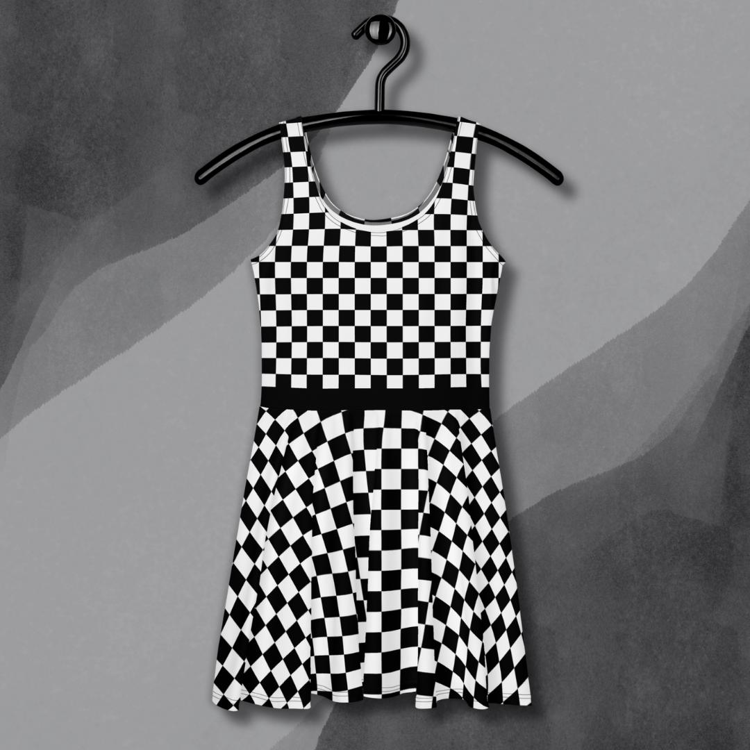 checkered skater dress Long Sleeve Checkered Skater Dress