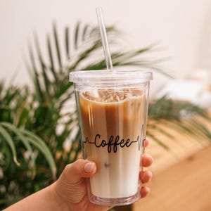 Iced Coffee Latte Acrylic Tumbler, 16oz Cold Cup, Clear Acrylic, Plastic Boho Tumbler, Nurse Gift, Lifeline Tumbler, Cold Drink Lid & Straw