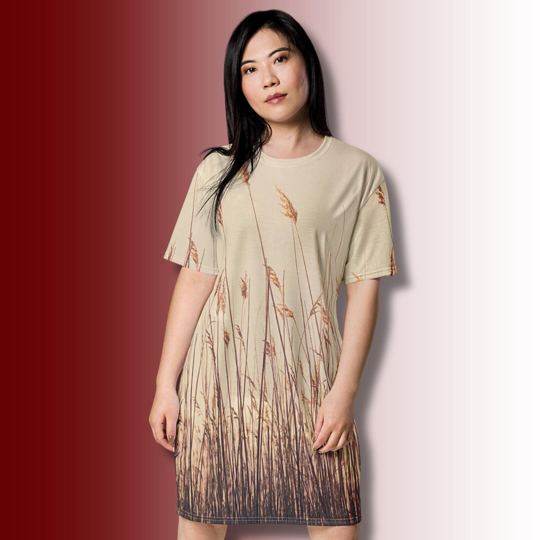 Abito T-shirt oversize Boho Wheat Nature Beige Marrone, TAGLIE 2XS