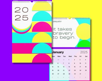 2025 Neon Abstract Art Calendar: Inspirational Quotes, 11x17 Wall Decor