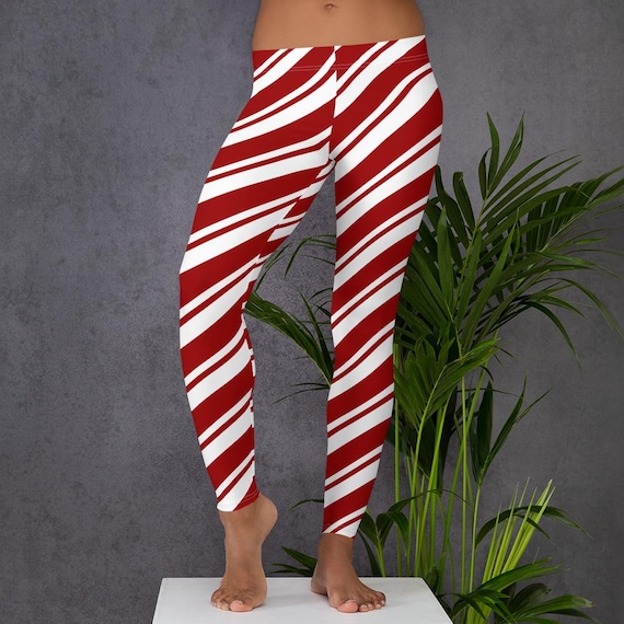 Leggings a righe a forma di bastoncino di zucchero, rosso bianco e