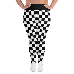 Karierte Leggings Übergröße, Karierte Goth, Knöchellänge, Festival Rave, Weiche Hose, Schachbrett, Skater Strumpfhose, Kariert Schwarz Weiß